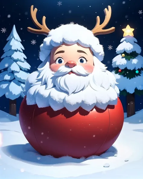 adorable christmas gnome, fluffy white beard, snow covered forest, reindeer, dreamlike, 8k, soft lighting,