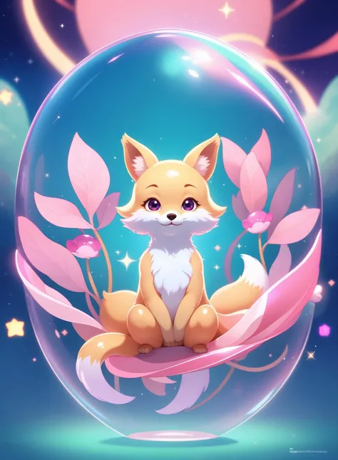 Cute and adorable cartoon fox rhea, fine and shiny fur, lovely, white and pink, fantasy, dreamlike, surrealism, super cute, trending on artstation, mother of pearl iridescent, holographic, super high quality, 8k