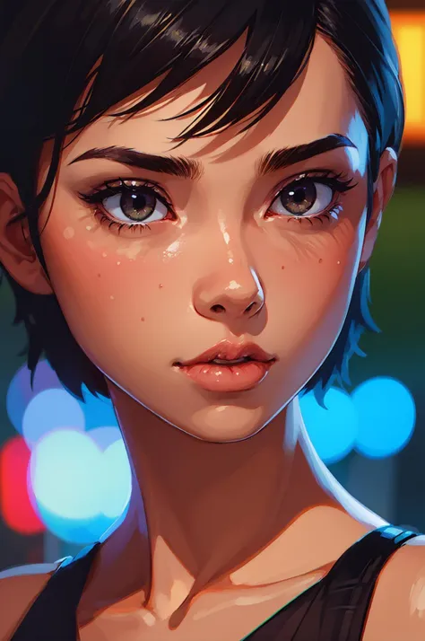 (best quality:1.1),original,1girl,short hair,unusual face,exotic,snob,elite,arrogant,close-up,depth of field,blurry background,bokeh,(dramatic:1.3)