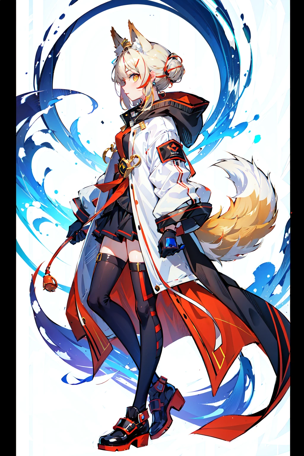 profile,charter Layout,full body,stand at attention,look at viewer,put down hands,fox girl,fancy clothes,detail clothes,white background,