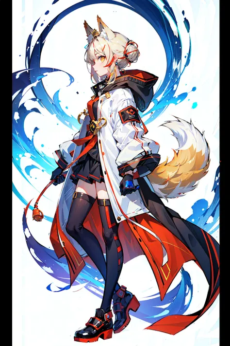 profile,charter Layout,full body,stand at attention,look at viewer,put down hands,fox girl,fancy clothes,detail clothes,white background,