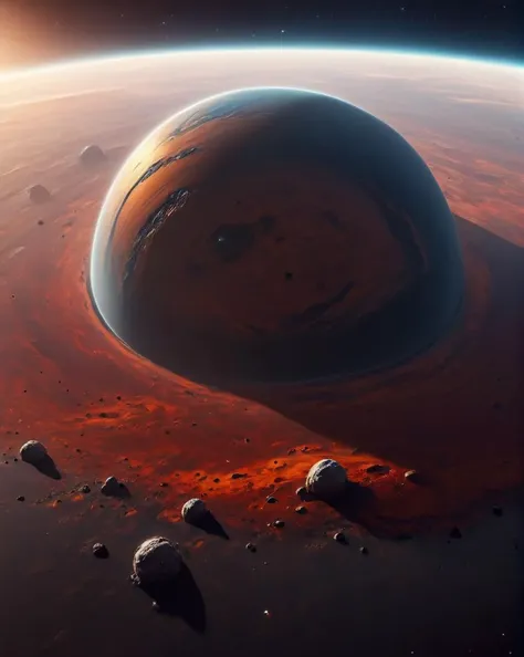 closeup of planets surface, concept art, small floating planet, Fall, CGI Art, science fiction, tiny, <lora:small-planet-04:1>