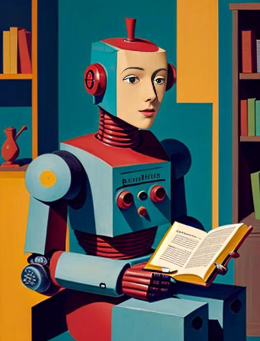 robot reading a book