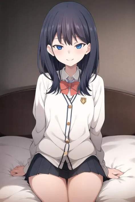 <lora:terasuMC-000010:1:lbw=OUTALL>,
full-face blush,corruption, looking at viewer, (smirk,smug, smile ), sitting, on bed, hotel room, wariza,
<lora:人ç©-SSSSå¤å©ç¹äºº-å®å¤å
è±:1:lbw=COS>, takarada rikka, long hair, black hair, blue eyes, thick thighs, miniskirt,, (masterpiece),(best quality),extreamly delicate and beautiful,illustration,absurdres,(realistic:0.4), high quality,, 1girl, solo,solo_focus,