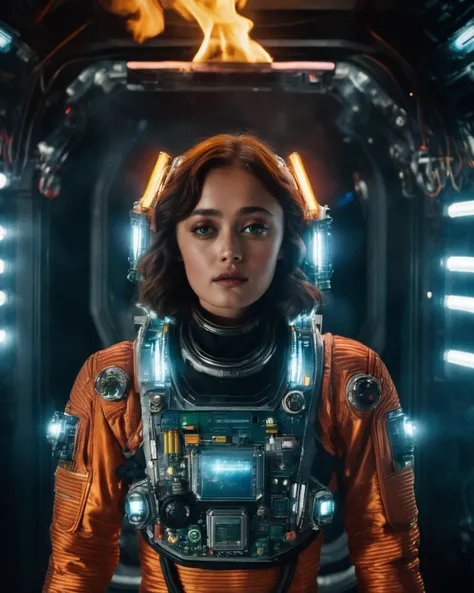 ella_purnell, <lora:EllaPurnellXL:1>, a majestic neon coloured female astronaut in space,  rising from flames, splash art,  storybook illustration, galactic, fantastical space , perfect composition, high contrast, cinematic, atmospheric, moody,old space suit, epic Steven Spielberg movie still, sharp focus, emitting diodes, smoke, racks, system unit, motherboard, detailed character design, blade runner style, ((perfect eyes, detailed eyes,realistic eyes)), ((sharp face, detailed face, realistic face, naturtal skin, realistic skin, detailed skin, pores))