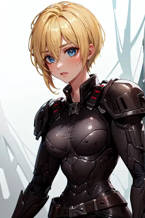 short golden blonde hair, left bang, blue eyes, black and red armor, <lora:calhoun:1> Sergeant Calhoun,, absurdres, ultra detailed, masterpiece, best quality, aesthetic, detailed,