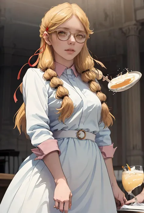 (masterpiece, best quality), 1girl,    <lora:PoBidauTiara:0.8> PoBidauTiara, 1girl, solo, very long hair, blonde hair, long sleeves, white dress, red ribbon, hair ribbon, yellow eyes, glasses, collared dress,