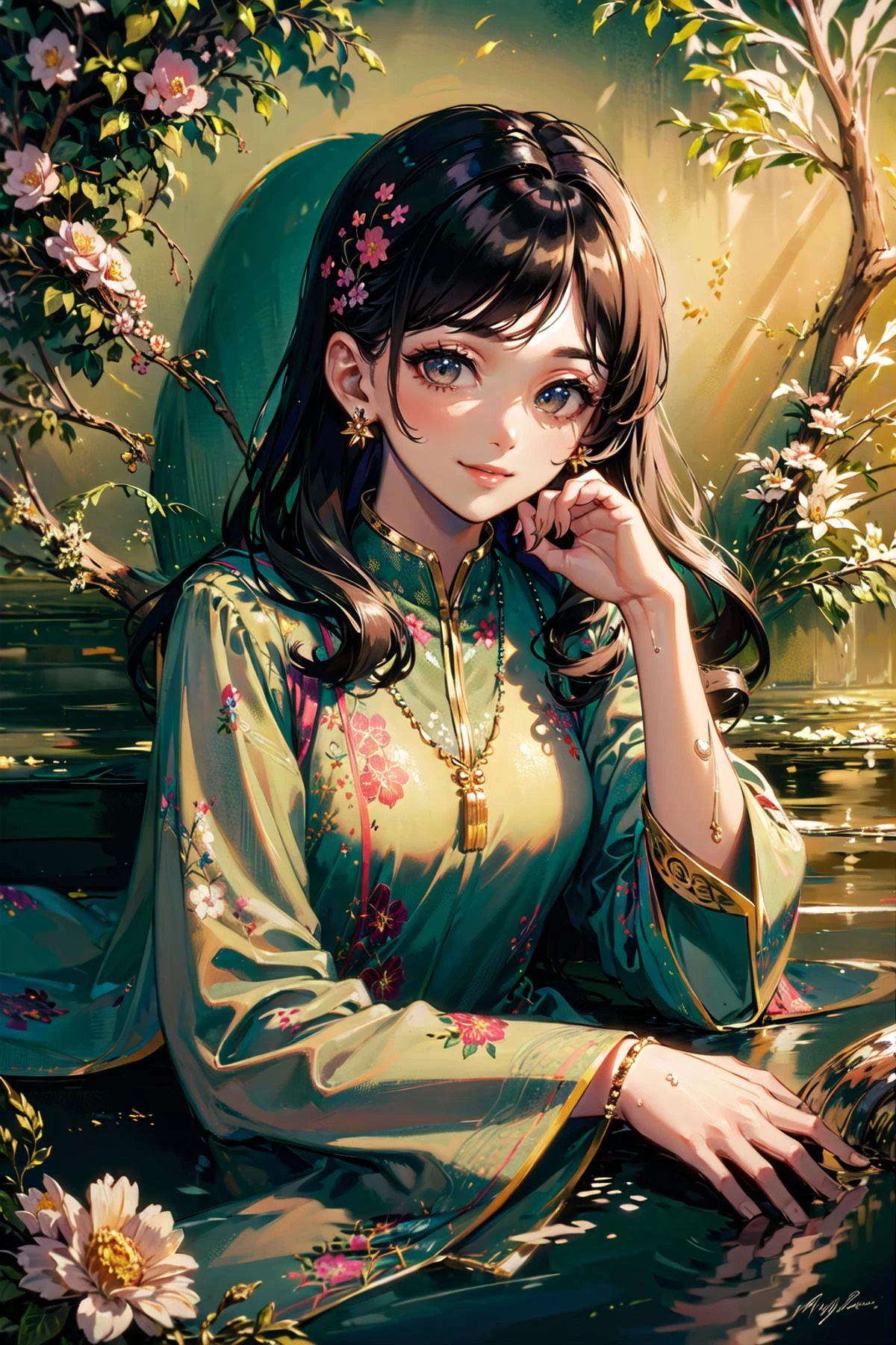 (highly detailed:1.3),
solo, (elegant:1.1), (mesmerizing:1.1), (light smile:1.3), (busy street:1.2), (floating hair:1.3), (lying in water:1.3), high heels,looking at viewer,
<lora:xyzsanshalwarqameez:0.8>, wearing black xyzsanshalwarqameez, embroidery, (floral print:1.2),
Ultra-detail, (highres:1.1), best quality, (masterpiece:1.3), cinematic lighting,
(highly detailed face and eyes:1.1),
