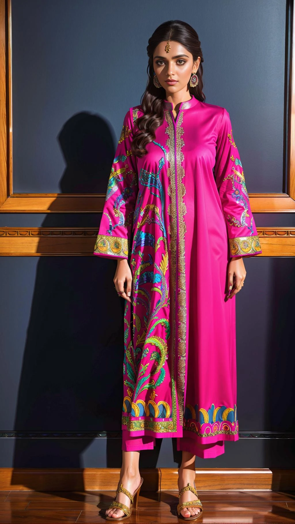 xyzsanshalwarqameez, (highly detailed:1.3), 1girl, solo, (full body:1.3), zig-zag pattern, embroidery , 1girl, embroidery, pink dress, shalwar, Ultra-detail, (highres:1.1), best quality, (masterpiece:1.3), cinematic lighting, (highly detailed face and eyes:1.3), <lora:xyzsanshalwarqameez:.8>