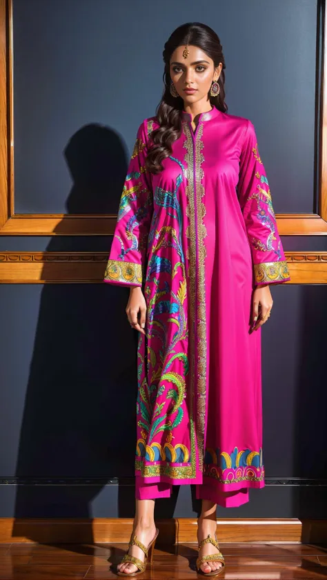 xyzsanshalwarqameez, (highly detailed:1.3), 1girl, solo, (full body:1.3), zig-zag pattern, embroidery , 1girl, embroidery, pink dress, shalwar, Ultra-detail, (highres:1.1), best quality, (masterpiece:1.3), cinematic lighting, (highly detailed face and eyes:1.3),   <lora:xyzsanshalwarqameez:.8>