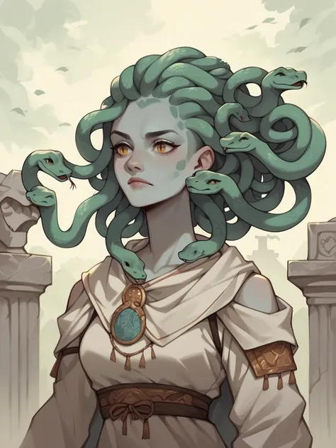 score_9, score_8_up, score_7_up, score_6_up, score_5_up, score_4_up, <lora:sn4k3h41rXLP:0.7> 1girl, sn4k3h41r, snake hair, cowboy shot, stone statue,
