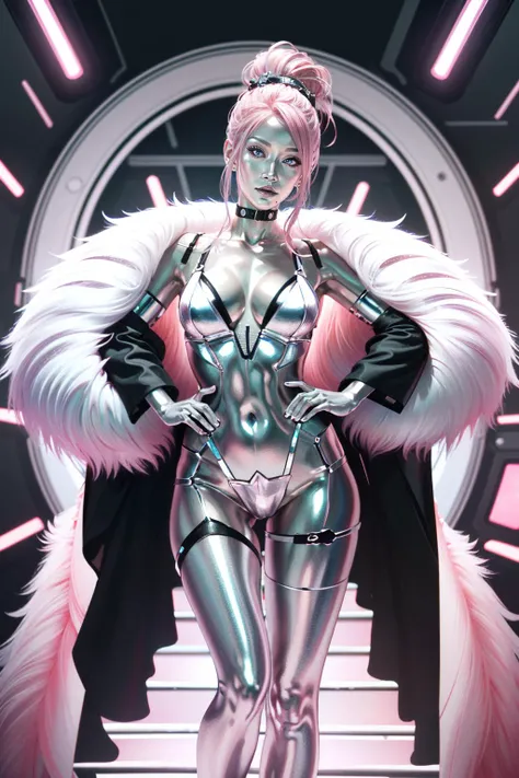 ((ultra detailed, masterpiece, absurdres))
<lora:CyberLizzy:0.9>
CyberLizzy, 1girl, pink hair, (colored skin, silver skin:1.2), lingerie, magazine cover
