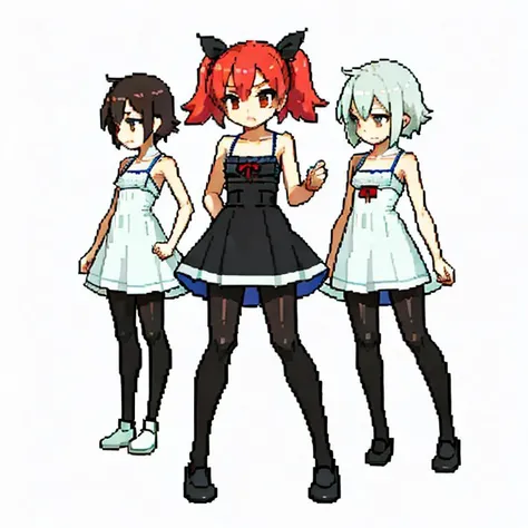 8k,4k,masterpiece, best quality, finely detail,manga, anime coloring,1girl,cute, show breast, tiny breast, classic sundress, skirt, break clothier, get cut, get hurt, dramatic sundress, dramatic angle, red hair, short twintails, bobby hair, short hair, black pantyhose, black silk stocking, black socks, bare shoulders, bare neck, shy, white background,