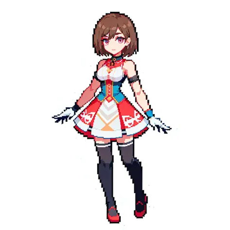 <lora:D.vaV3:0.6>, <lora:pixel_f2:0.5>, (Highest picture quality), (Master's work), (Detailed eye description), (8K wallpaper), (Detailed face description), colorful, pixel art,
1girl, full body, white background, anatomically correct,transparent background,
a girl standing, brown hair, short hair, red dress, hair between eyes, black thighhighs, medium breasts,
Deeva \(overwatch 1 version\),