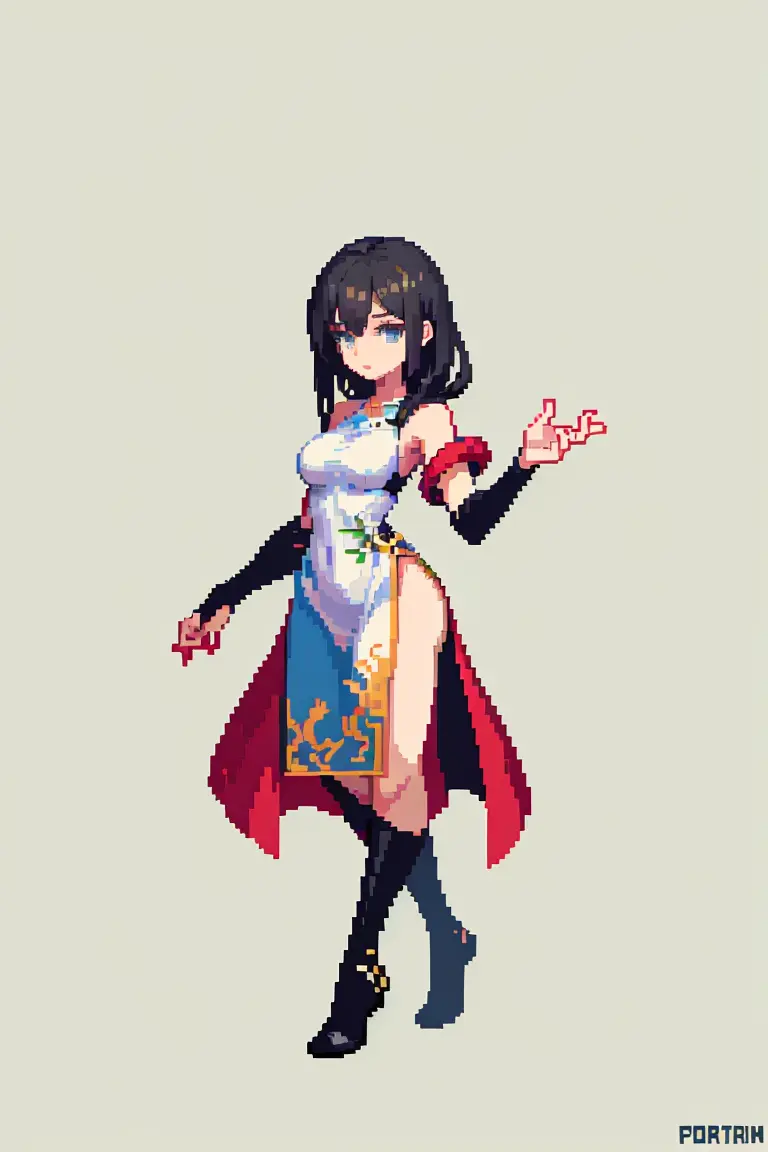 (masterpiece, top quality, best quality), pixel,pixel art,1girl,full body, 
 <lora:pixel_f2:0.5>