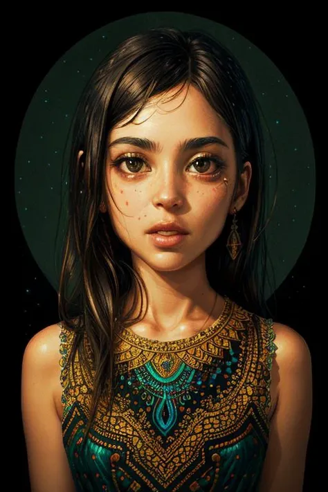 best quality, adventurous, absurdres, ((intricate details)), masterpiece, (good hands:0.8), <lora:pixel_f2:0.5>, (masterpiece), outdoor atmosphere, simple, {highres}, <lora:add_detail:0.4>, explosions, long straight black hair, high resolution, particles, in panoramic landscape with pattern at high noon, fish pool, upper body, zentangle, long legs, creativity, 1girl, physically-based rendering, (luminescence:1.3), thick outlines, concept art, lips, jenny saville, foliage, (ultrarealistic:1.3), mystifying, a portrait photo of a black girl