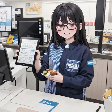 masterpiece, best quality, ultra-detailed, illustration,
konbini, scenery, shop, indoors, LAWSONU, employee uniform, uniform, shop, convenience store, black hair, uniform, glasses, striped shirt, smile, striped, food, shirt, id card, vertical stripes, 1girl, holding, long hair, name tag, grin, vertical-striped shirt
<lora:LAWSON_scenery_SD15_V2:1>