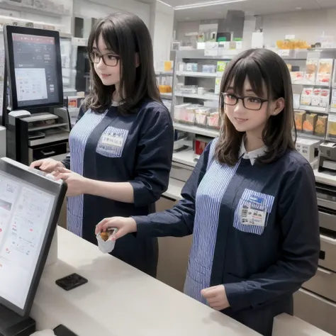 masterpiece, best quality, ultra-detailed, illustration,
konbini, scenery, shop, indoors, LAWSONU, employee uniform, uniform, shop, convenience store, black hair, uniform, glasses, striped shirt, smile, striped, food, shirt, id card, vertical stripes, 1girl, holding, long hair, name tag, vertical-striped shirt
<lora:LAWSON_scenery_SD15_V2:1>