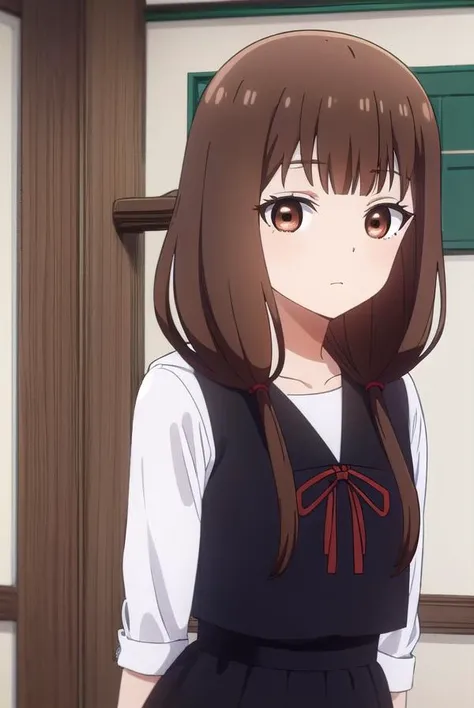 mikoiino, <lora:miko iino s3-lora-nochekaiser:1>,
miko iino, blunt bangs, (brown eyes:1.5), brown hair, hair tie, long hair, low twintails, red ribbon, ribbon, twintails,
BREAK long sleeves, dress, ribbon, school uniform, collarbone, (black dress:1.2), sailor collar, white sailor collar, red ribbon, neck ribbon, shuuchiin academy school uniform, armband,
BREAK indoors, classroom,
BREAK looking at viewer, (cowboy shot:1.5),
BREAK <lyco:GoodHands-beta2:1>, (masterpiece:1.2), best quality, high resolution, unity 8k wallpaper, (illustration:0.8), (beautiful detailed eyes:1.6), extremely detailed face, perfect lighting, extremely detailed CG, (perfect hands, perfect anatomy),