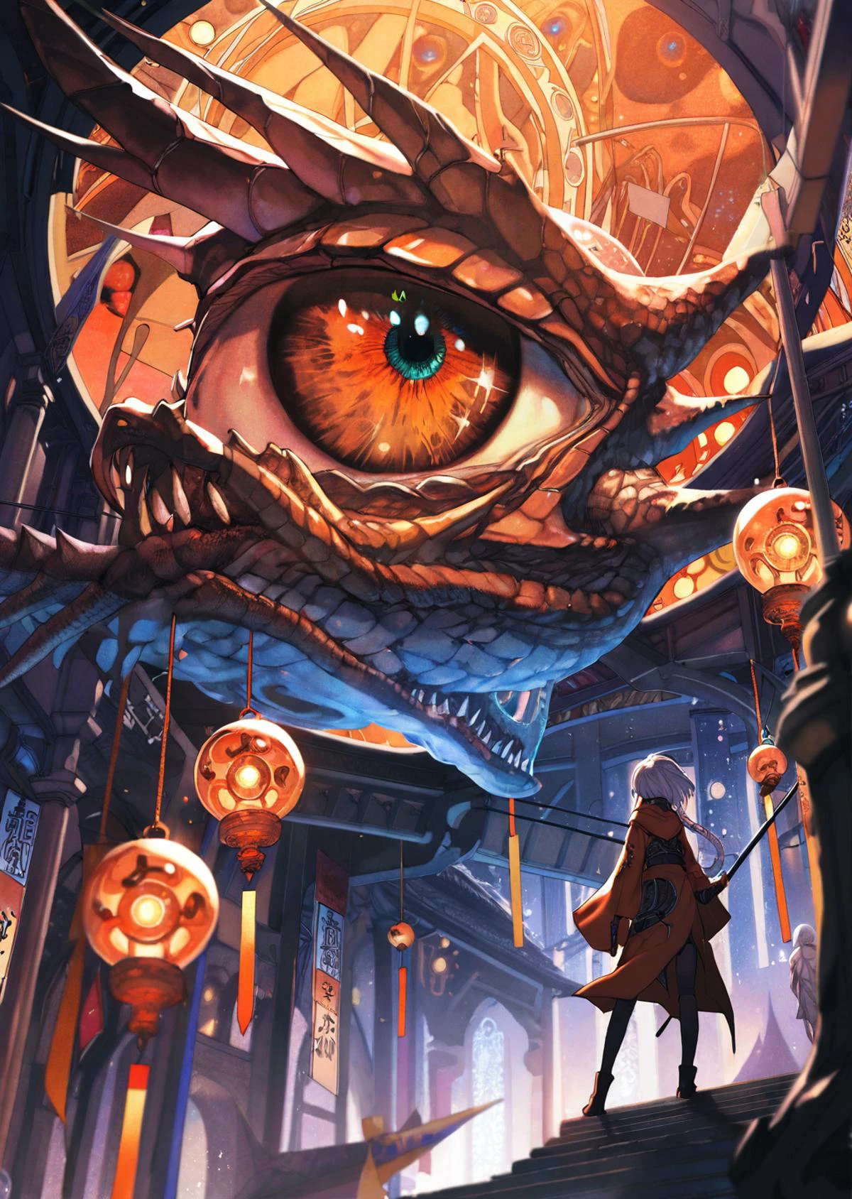 by oda non
by rella
1girl, detailed eyes,
mage staff,
depth of field,
perspective from below
masterpiece,
a vivid and haunting scene in a world dominated by creatures from the realms of science-fiction. eerie dystopian