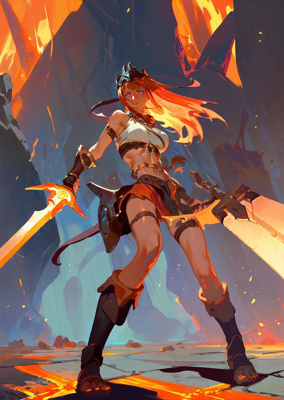 ,by reiko, by dino
impasto , shadows, glowing lava
cinematic light epic shot action pose beautiful a female barbarian , , insanely detailed and intricate
molten dungeon
masterpiece, best quality, high quality,