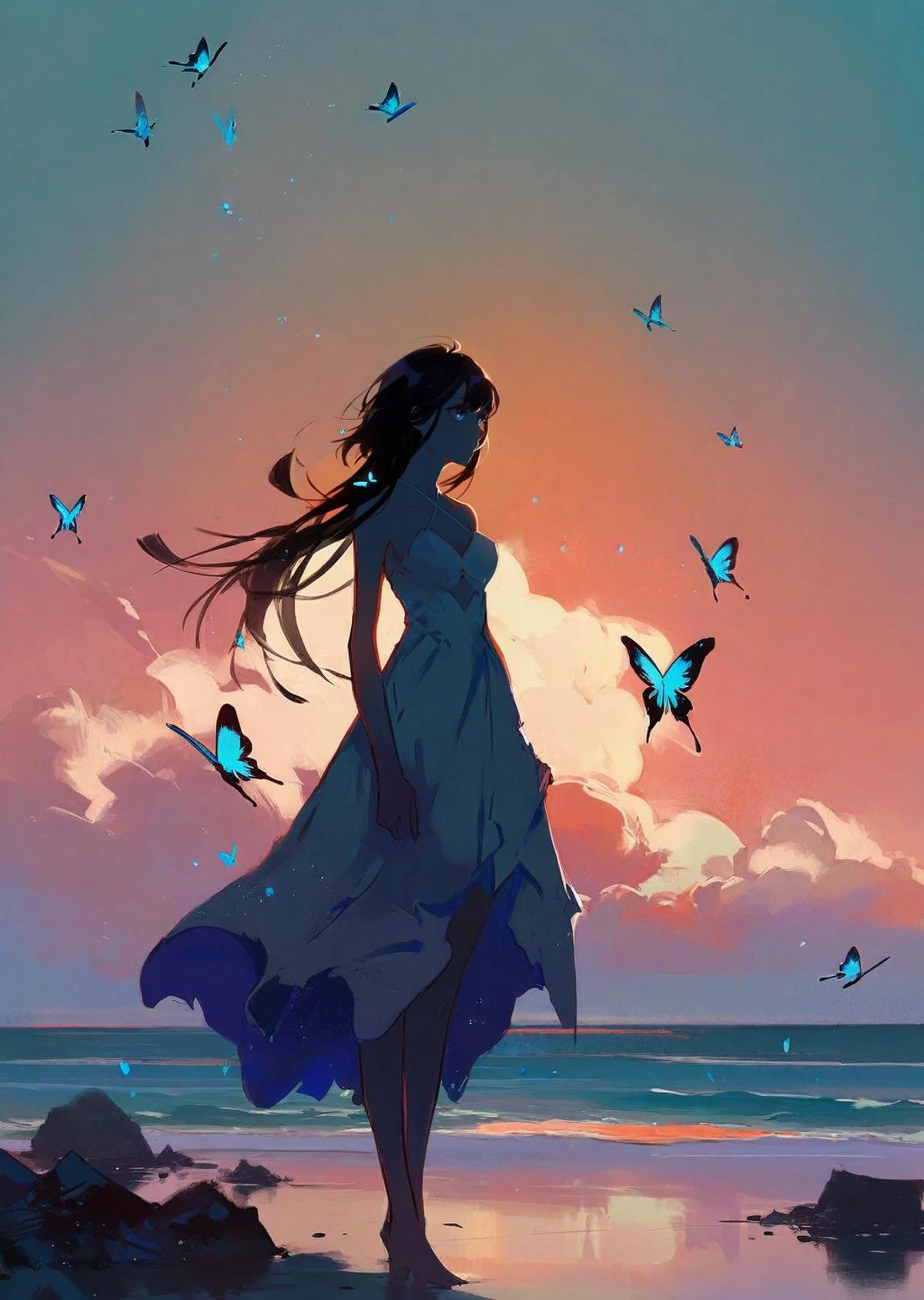 by Ilya Kuvshinov, impasto
1girl,
detailed face
Beautiful butterflies in detail,Beautiful stars in detail,halter dress ,particle,Starry sky in beautiful detail,Hazy fog,Ruins of beautiful details,Standing on the surface of the sea,butterfly,die,film light
masterpiece, best quality, high quality, aesthetic