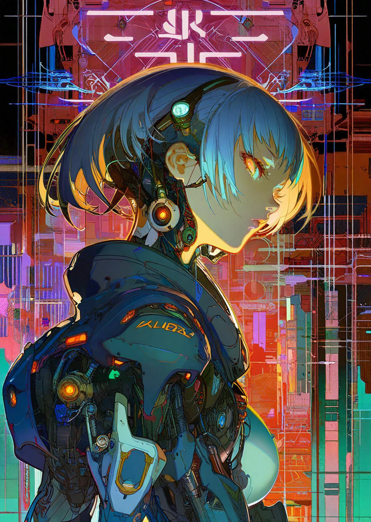 by ask by krenz
by Masamune Shirow
1girl, detailed face,
substantial futuristic-biomechanical cyberpunk aesthetics.
neon lights, shadows, dramatic lighting
Art Nouveau elements with sleek, organic forms, long, sinuous lines