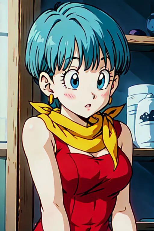 masterpiece, 1080i quality, highest quality, (perfect illumination), (photorealistic), perfect anatomy, perfect face, perfect eyes,
<lora:bulmadbzreddress_ex_04_galena3ep:0.8> bulmadbzreddress, aqua hair, short hair, blue eyes, earrings, red dress, yellow scarf, bedroom, bear crawling on floor,