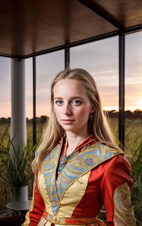 patriotic costume , aquarium , dusk <lora:Sarah_Jane_Honeywell:1> masterpiece,best quality, detailed face, 1girl, solo, sj1873h, blonde_hair