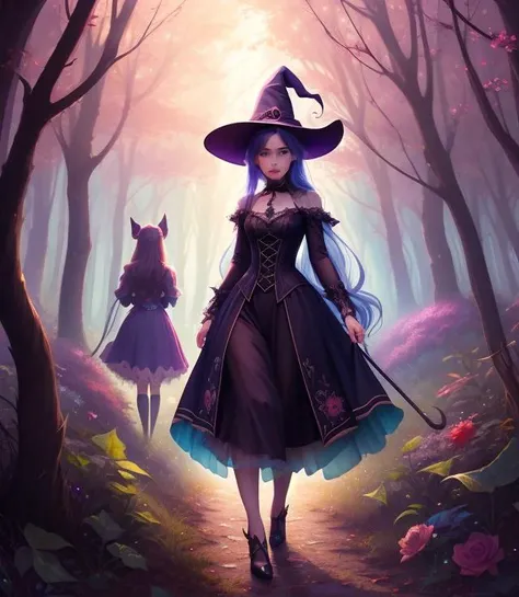 witch, digital painting, dreamlike, intricate details, sharp focus, trending on artstation, art by lois van baarle and loish and ross tran and rossdraws and sam yang and samis arts and artgerm, fairy tales, pixar, disney, dreamworks style, surrounded by magical fairies in a dreamlike forest,