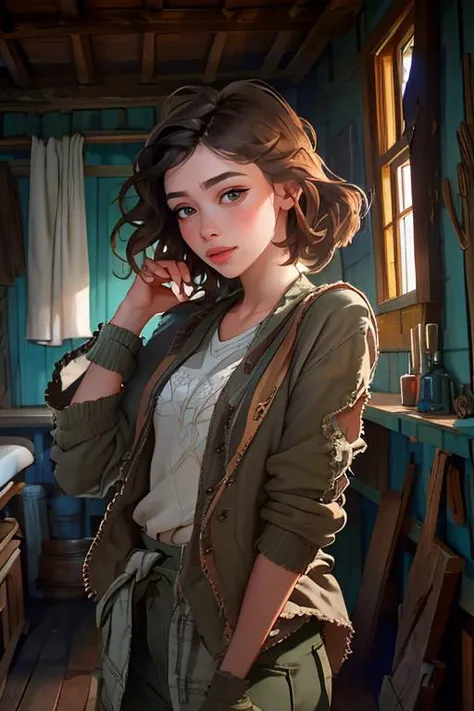 DEN_mila_azul,
((dressed in rags:1.2) in a (shanty shack:1.1) made of wood and sticks, apothecary, (alchemy:1.1), witchdoctor, mystic, decaying, (rundown shack:1.2), (dark room:1.2), shanty shack, (wearing raggedy clothing:1.1), (rag clothes:1.2):1.2),
bokeh, f1.4, 40mm, photorealistic, raw, 8k, textured skin, skin pores, intricate details <lora:epi_noiseoffset2:1>, epiCRealism <lora:ClothingAdjuster3:-1>