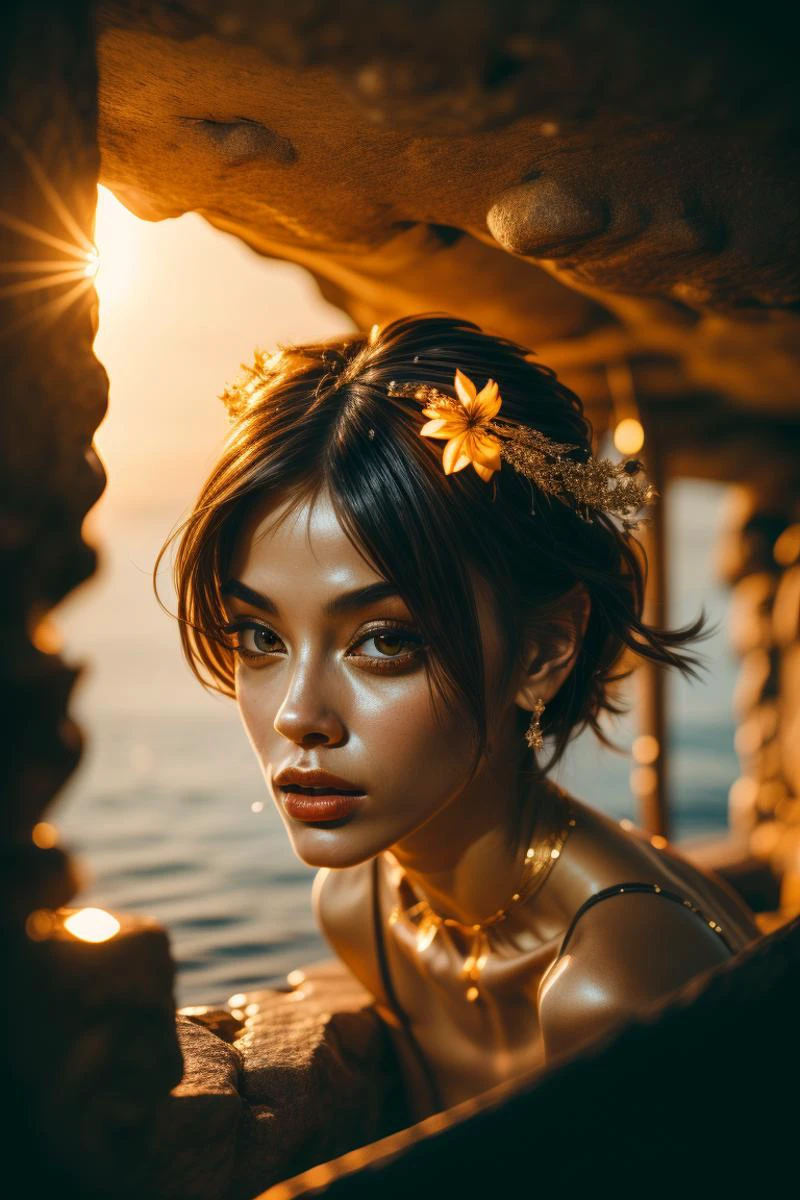 (masterpiece), nvinkpunk, ((dof)), 4k, 8k, hdr, amazing_details, amazing_quality, sharp_focus, elegant, gold and opal and peach color scheme, digital painting, artstation, concept art, illustration, art by greg rutkowski,
halation, bloom, (beautiful reflections), cave_lighting, ((beautiful refractions)), subsurface_scattering, ((heat haze)), correct_angles, breathtaking atmosphere, enlightening experience, enchanting vision, feeling of embracing warmth, ambient occlusion,
BREAK
(SOLO), a drop dead gorgeous woman as a beautiful goddess, perfect body, translucent_iris, detailed and mesmerizing eyes, beautiful eyelashes, arched_eyebrows, lushious_hair, perfect_collarbones, (assassins creed style:0.8) (symmetry:1.1) , plump lips, round chin, soft chin,
luxurious jewelry, waterwall_background, ((water cascading down the walls)),
small_perky_breasts, ((portrait of florals:1.1))
<lora:1dk:0.8> 1dk <lora:add_detail:0.8> <lora:1717438748012578418:0.8> Details++ <lora:Atmospheric:0.8>