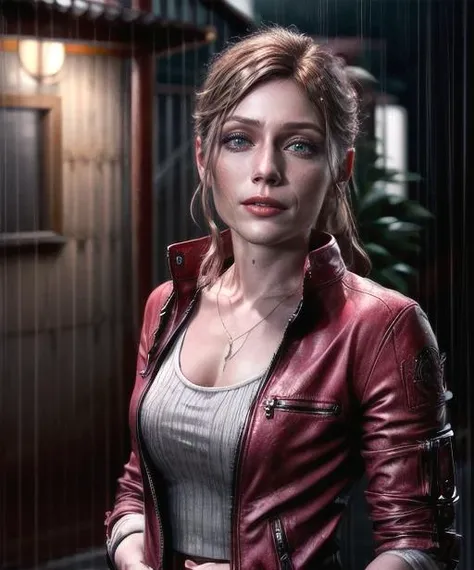 Marz , as claire redfield, red jacket, rain, night, portrait, <lora:add_detail:1.5> (8k, RAW photo, best quality, masterpiece:1.2),ultra-detailed, (high detailed skin:1.2), 8k uhd, dslr, soft lighting, high quality, <lora:sxz-claired-new:0.5><lora:Marz_v2:1> <lora:add_detail:1>