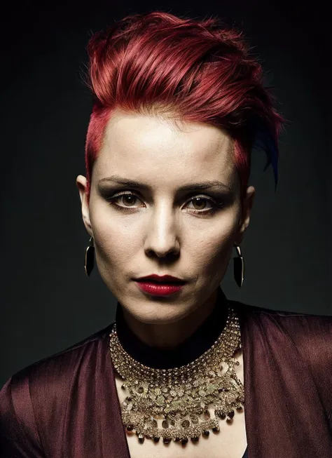 portrait of sks woman by Flora Borsi, style by Flora Borsi, bold, bright colours, rainbow Mohawk haircut, ((Flora Borsi)), <lora:locon_noomirapace_v1_from_v1_64_32:1>