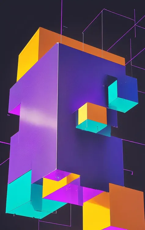 bb3l15, a colorful diagonal abstract structure made of Cube and over a square purple background <lora:bb3l15:1>