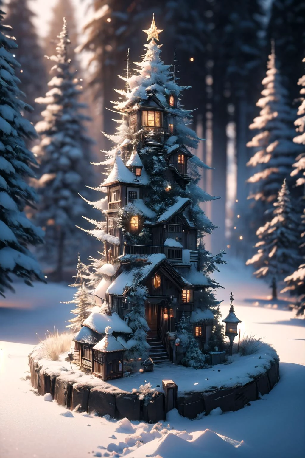 <lora:edgSnowStyle:0.65>, edgSnow, tree, snow, christmas tree,
(a big bottle in the forest, inside the bottle there's a mini town ) intricate forest atmosphere, atmospheric oliva lighting, on the table, 4k UHD, dark vibes, hyper detailed, vibrant colors forest background, epic composition, octane render, sharp focus, high resolution isometric, <lora:epiNoiseoffset_v2:1>, in the center shot, ((closeup shot)),