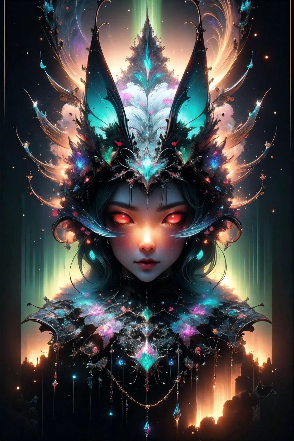 <lora:aurora-style-richy-v1:1>, aurorastyle,
beautiful butterfly anatomy diagram, bold shūji, chart, schematics, infographic, scientific, measurements, abstract, surreal, collage, new media design, poster, colorful highlights, tarot card, glowing ruins, marginalia, 8k, extremely detailed, dark color palette, style of Katsuhiro Otomo, Masamune Shiro, pantone, on black canvas, typography annotations,