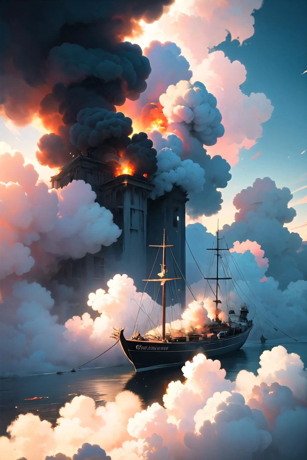 <lora:colorful_fumes:0.4>, colorful_fumes, smoke, fumes, smoke trail,
16 bit pixel art, epic composition of a explorer in a (boat:1.2) reaching an island in the clouds, by studio ghibli, cinematic still, hdr,