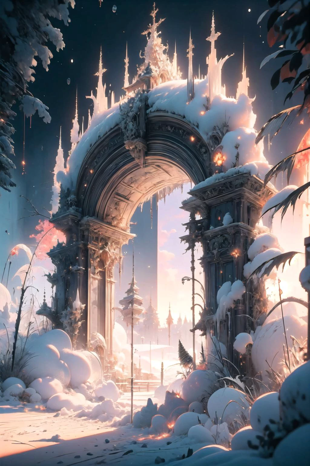<lora:snow-style-richy-v1:1>, snowstyle, winter, snow,
Aerial view of stratocumulus forming a circular portal in the horizon by Ismail Inceoglu and Studio Ghibli, portal to a world in fire, 8 k, anime art style, cover art, dramatic scene Octane Render made by Studio Ghibli, great detail of depth, exceptional lighting, sunset, triadic colors, ominous,