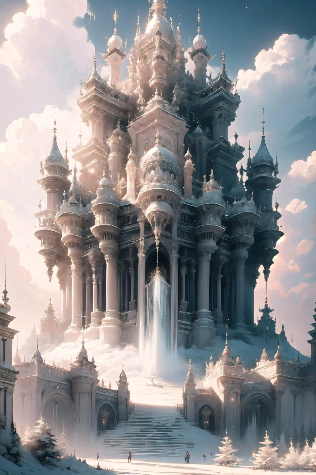 <lora:frosted-style-richy-v1:1>, frostedstyle, crystalline, frozen, ice,
Garden castle, Many flowers, A few purple roses, clouds, dramatic clouds above, pink, dreamy ultra wide shot, atmospheric, hyper realistic, 8k, epic composition, cinematic, octane render, artstation landscape vista photography by Carr Clifton & Galen Rowell, 16K resolution, Landscape veduta photo by Dustin Lefevre & tdraw, 8k resolution, detailed landscape painting by Ivan Shishkin, DeviantArt, Flickr, rendered in Enscape, Miyazaki, Nausicaa Ghibli, Breath of The Wild, 4k detailed post processing, artstation, rendering by octane, unreal engine,