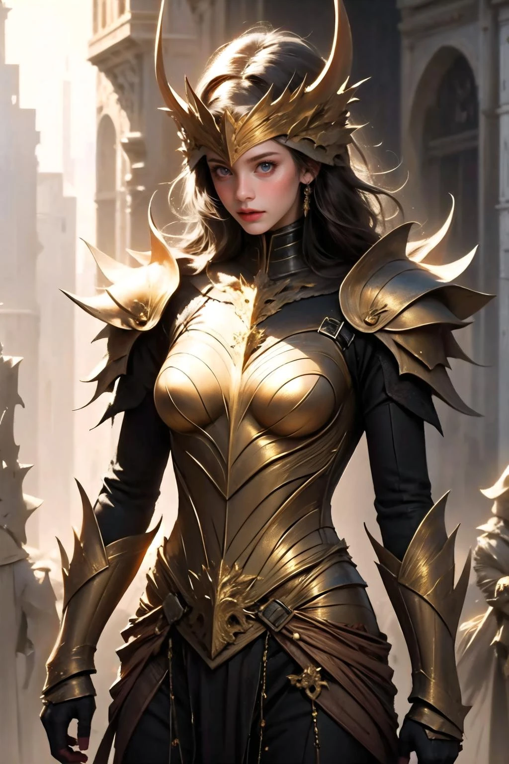 1girl, solo, <lora:edgNadiaGolden:0.7>, edgGolden, dressed in golden armor, wearing edgGolden,