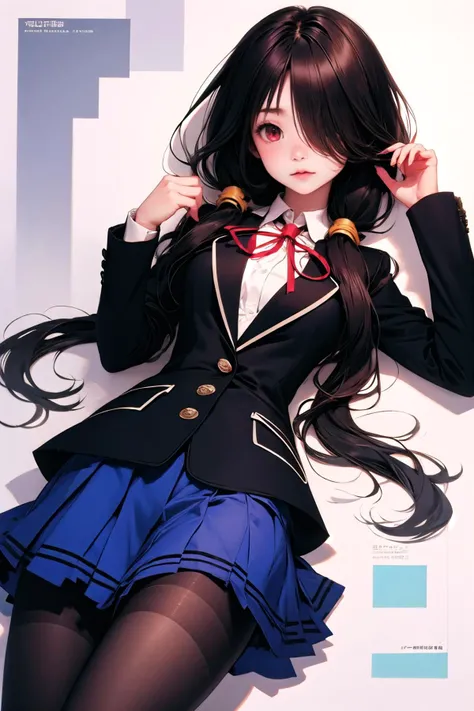 <lora:TokisakiKurumi:0.95>, KurumiSchool, low twintails, hair over one eye, school uniform, black jacket, blue skirt, neck ribbon, black pantyhose,