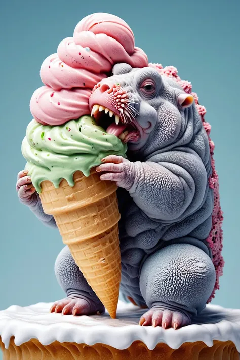 hyper realistic, bulky tardigrade with ice-cream , stunning composition, <lora:ElectronStyleXL:1> el3ctr0nstyle