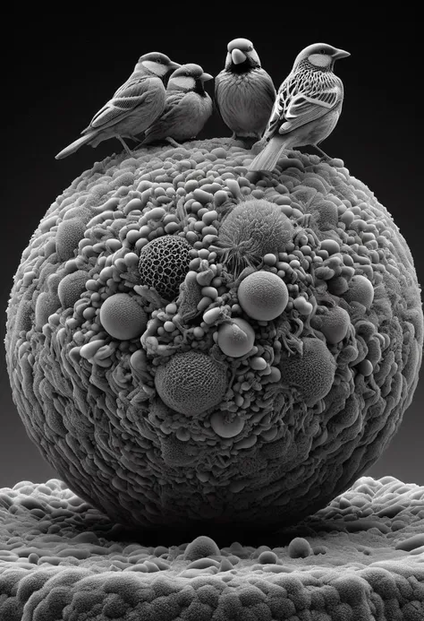 birds on a ball under an electron microscope, 8k, F2.8, ultra detailed,  El3ctr0nStyle,  <lora:ElectronStyle:1>