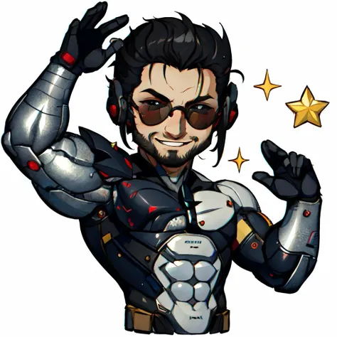 Highly detailed, High Quality, Masterpiece, beautiful, IncrsAprobMeme, <lora:AprobMeme:0.9>, chibi, thumbs up, Jetstream Sam, facial hair, male focus, beard, cyborg, <lora:Char_MGR_JetstreamSam:0.7>