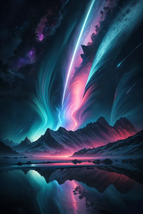 Astral Aura, landscape, arctic  landscape , (Nickel jet theme) high quality, best quality, high detail, 8k resolution, astral, colorful aura, vibrant energy