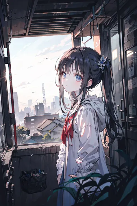 best quality, cinematic light, detailed background,extremely detailed,depth of field,girl,, landscape, hidden shot