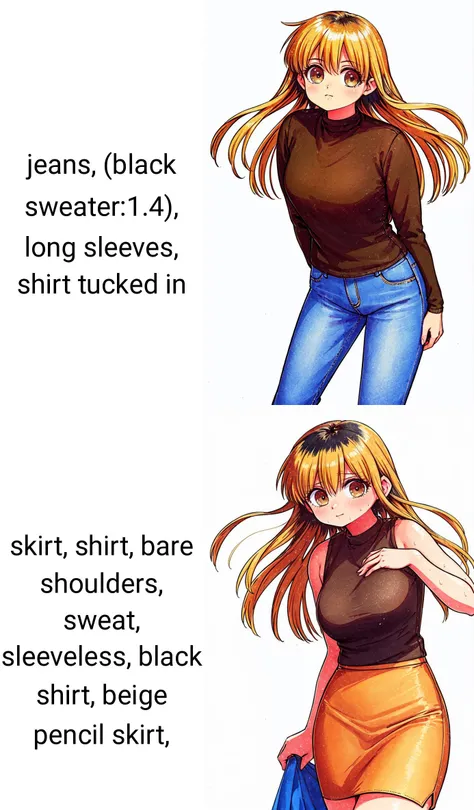 (masterpiece, best quality, beautiful detailed eyes, intricate details), 4k
1girl, solo, cowboy shot, outdoors, standing, full body, simple background, white background,
<lora:ochiai_v3:.85> ochiai, long hair, bangs, blonde hair, brown hair, multicolored hair, brown eyes, (@_@:1.3), large breasts, jeans, (black sweater:1.4), long sleeves, shirt tucked in
<lora:takada_akemi_offset:0.8> takada akemi, painting \(medium\), retro artstyle, traditional media, watercolor \(medium\), 1980s \(style\)