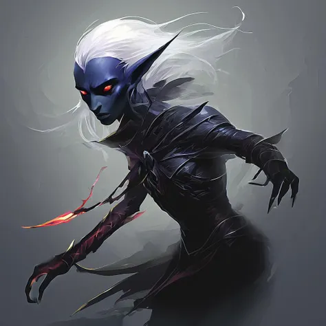 Drow are the Dark Elves of the Underworld - fearless killers who are known for both their spellcasting and fighting ability. Though more frail than humans,they are solid fighters with a great reputation of ruthlessness and precision. Those who cross a dark elf usually meet a swift demise. Drow are tallish elves with indigo skin and white hair,and usually have either red or golden eyes.,masterpiece,long exposure,layered elements,motion photography,stark contrasting color transitions,saturated colors,harmonious color story,illusionism,beautiful details,blackhole energy core,
<lora:artfullydrow__sdxl_v1:1>,drow ranger,scimitars,panther familiar,protection from evil,whirlwind attack,faerie fire,tracking,friend,of the moon elves,