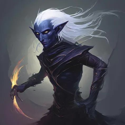 Drow are the Dark Elves of the Underworld - fearless killers who are known for both their spellcasting and fighting ability. Though more frail than humans,they are solid fighters with a great reputation of ruthlessness and precision. Those who cross a dark elf usually meet a swift demise. Drow are tallish elves with indigo skin and white hair,and usually have either red or golden eyes.,masterpiece,long exposure,layered elements,motion photography,stark contrasting color transitions,saturated colors,harmonious color story,illusionism,beautiful details,blackhole energy core,
<lora:artfullydrow__sdxl_v1:1>,drow ranger,scimitars,panther familiar,protection from evil,whirlwind attack,faerie fire,tracking,friend,of the moon elves,